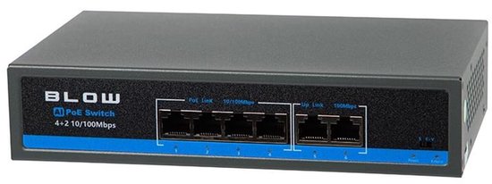 Blow Netwerk switch - 4+2 poorts - 4x 10/100Mbps - 2x Up link 100Mbps - PoE Switch - BL-SW6-4P - Zwart