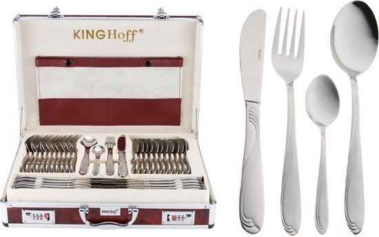 KINGHOFF 3554 - luxe bestekset koffer - 72 delig - 12 persoons - Modern bestek