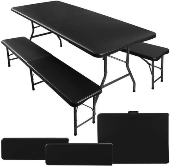 Malatec campingtafel en 2 banken inklapbaar 180 cm zwart - opvouwbaar - picknicktafel - handig voor in de camper of caravan - complete set - cateringset