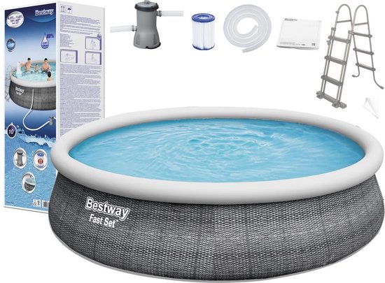Bestway opblaaszwembad - 457x107cm - met pomp en trap - rotan
