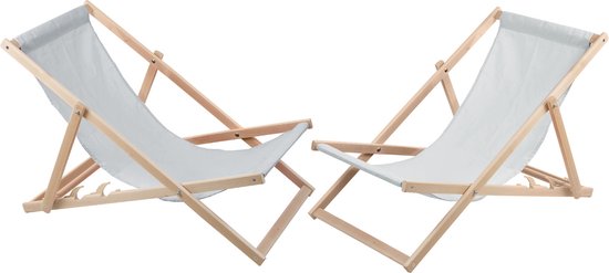 ligstoelen - 2 comfortabele houten ligstoelen - ideaal voor het strand, balkon en terras - askleur