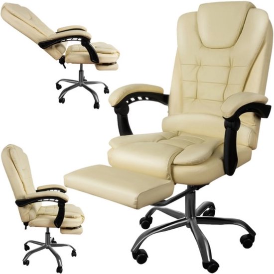 Malatec Bureaustoel 23287 - Crème Wit - Eco-leer: Ultiem Comfort voor Uw Werkplek