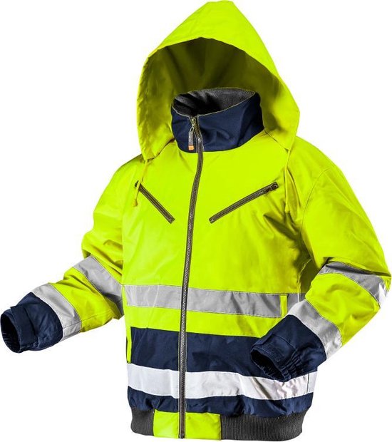 Neo Tools Hi-Vision Gevoerde Werk Jas Flu Geel XXL/56 Donkere Stof Water En Wind Bestendig ISO 20471:2013 ISO 13688:2013