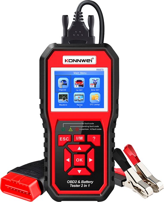 Konnwei KW870 Serie - Diagnostische OBD2 Scanner - Accutester - 6-18V Batterijen - LCD Scherm