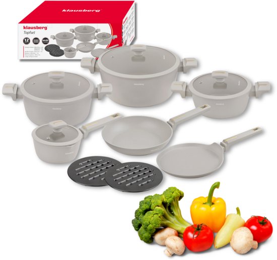 Klausberg KB-7967 Pannenset | 12-Delig | Anti-aanbaklaag | Geschikt voor Inductie | Beige
