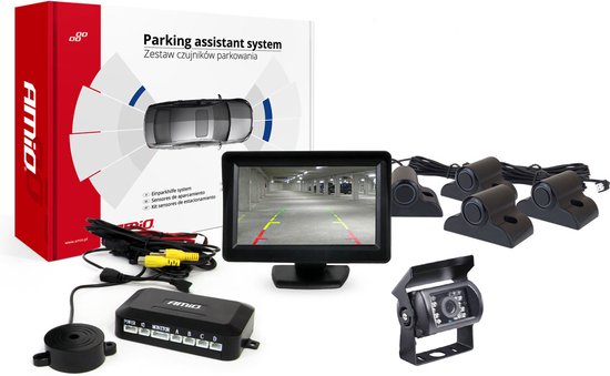 AMiO Parkeerhulpsysteem TFT01 43 met HD-501-IR 4 sensoren zwart Truck
