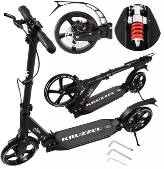 Kruzzel Opvouwbare step zwart wit met 20 cm wielen, verstelbaar stuur 84 tot 103 cm en maximaal 100 kg belastbaar