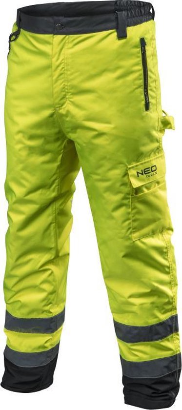 Neo Tools Hi-Vision Gevoerde Werk Broek Flu Geel S/48 Poliester Oxford 300D 160GSM Kwaliteits Vulling Water En Wind Bestendig ISO 20471:2013 ISO 13688:2013