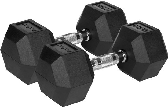 Rubberized cast iron dumbbells HEX 2x12.5 kg REBEL ACTIVE
