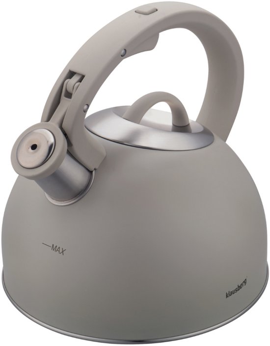 Klausberg 7912 - Fluitketel met fluit - 2.5 liter - RVS - grijs