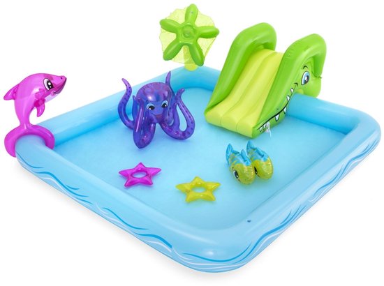 Bestway Kinderzwembad met Glijbaan - Incl. Opblaas Waterspeelgoed - 239 x 206 x 86 CM - 308 L - Waterdieren