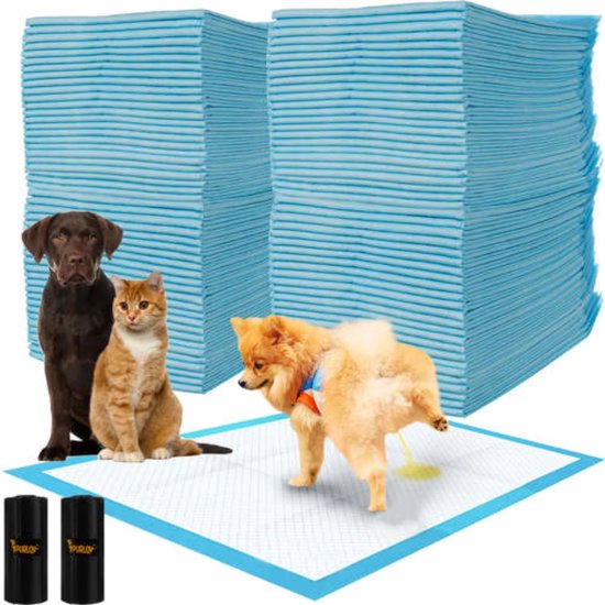 Purlov Hygiënische Onderleggers 60x90cm + Poepzakjes - 100 Stuks - Voor Training en Verzorging