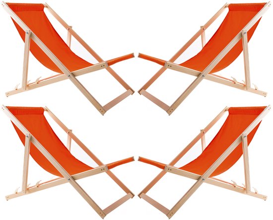 Set van 4 ligstoelen - strandstoel - beukenhout - Oranje
