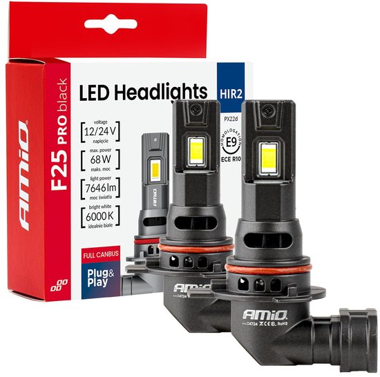 AMiO F25 PRO BLACK FULL CANBUS HIR2 – 68W 6000K Wit 12V/24V - Hoge Helderheid