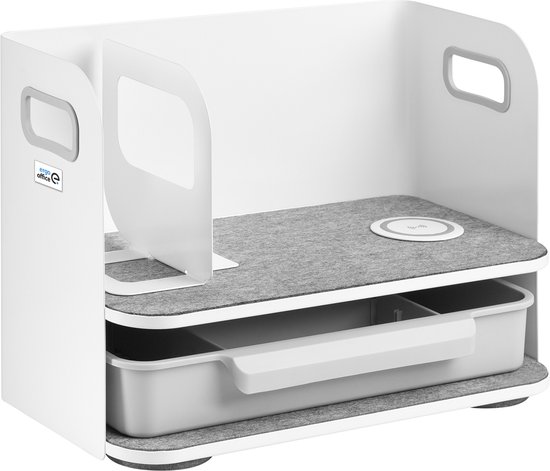 Ergo Office - reau-organizer met draadloze oplader | De en boekensteun voor kantoorbenodigdheden | Bureau-organizer Bureaublad tot 10 kg Wit
