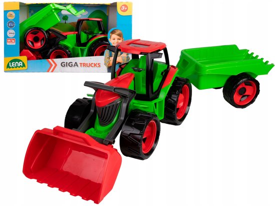Grote Lena Traktor met Laadschop en Aanhanger - 107 cm