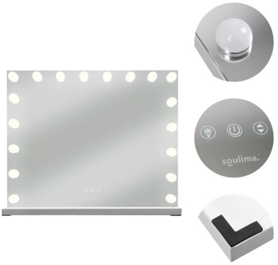 Soulima LED make-up spiegel 80x62 cm – verstelbaar licht en 10x vergrotende spiegel