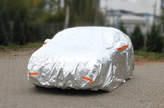 ALUMINIUM CAR COVER met Rits, REFLECTIVE, 120g + katoen, Zilver, maat: SUV/VAN L