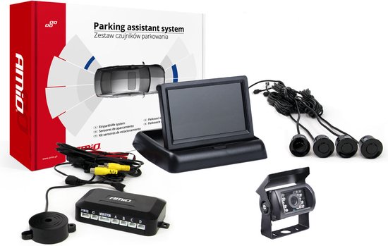 AMiO Parkeersensoren TFT02 43 Display met HD-501-IR en 4 Zwarte Sensoren – Veilig Parkeren en Achteruitrijden