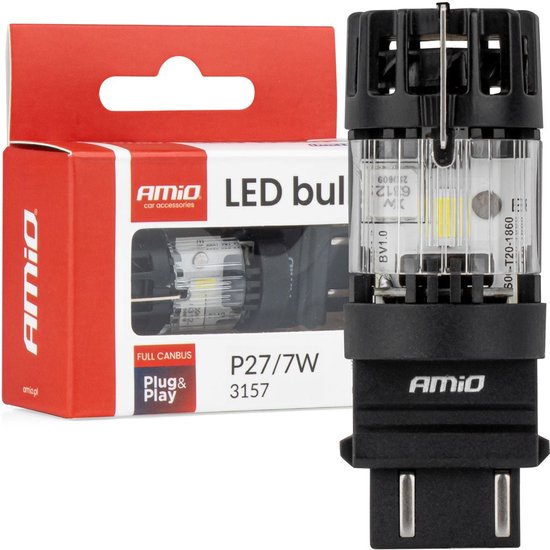 AMiO LED Lamp LumiTec 3157 P27/7W 12V FULL CANBUS – Krachtige Witte LED Vervanger (1 stuk)