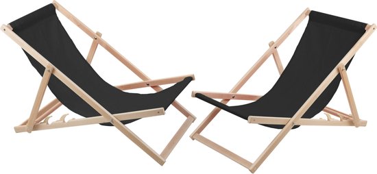 Set van 2 beukenhouten ligstoelen - kleur zwart