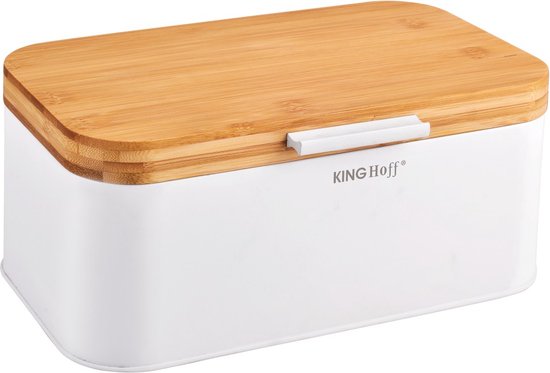 KINGHOFF - Broodtrommel - Brooddoos - Compacte Broodbox met Deksel - Brood Bewaarbox Keuken - Moderne Broodtrommel - Staal - 30 x 20 cm - Wit