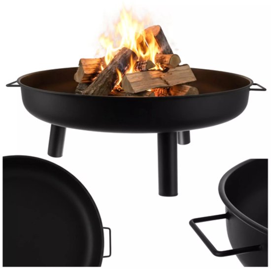 Kaminer Ronde vuurschaal 80 cm zwart met 3 poten en handgrepen voor tuin of terras