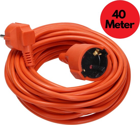 Verlengsnoer 40 meter - Verlengkabel max. 3680 Watt - voor buitengebruik en camping - Verlengsnoer buiten IP20 - 3 x 1,5 mm² - Oranje