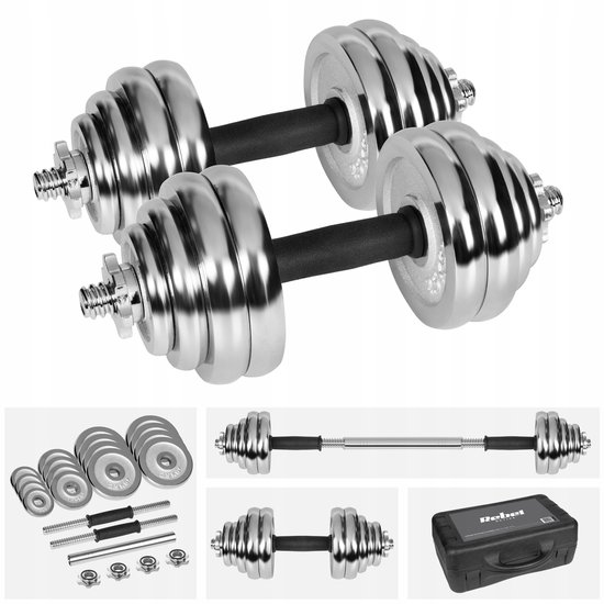Rebel Dumbbellset 30kg Verstelbaar met Chrome Handvatten in koffer