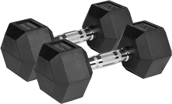 Rubberized cast iron dumbbells HEX 2x10 kg REBEL ACTIVE