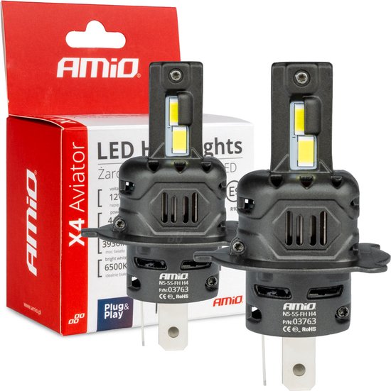 AMiO LED Koplampen X4-serie AVIATOR H4/H19 6500K max 44W Dimlichten Wit