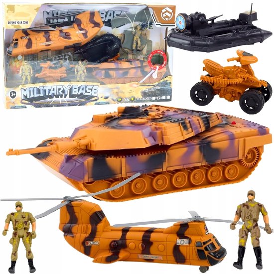 Grote Speelgoed Militaireset: Helikopter, Tank, Laars & Soldaat