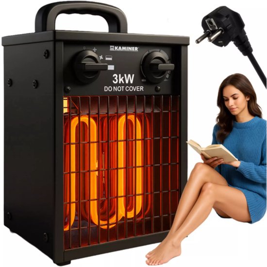 Kaminer elektrische kachel 3000W – ventilatorkachel met thermostaat, IPX4 en koelstand voor binnengebruik