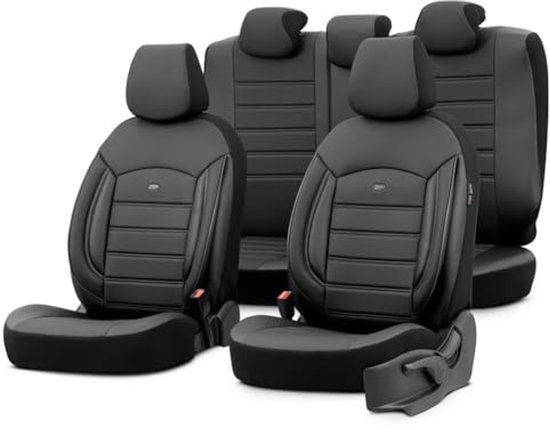 otoM universele volledig lederen stoelhoezen 'Inspire' zwart - 11 stuks - compatibel met zijairbags