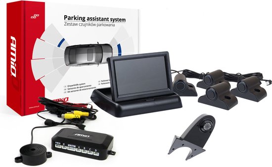 AMiO Parkeerhulpsysteem TFT02 43 met 4 Zwarte HD-sensoren voor Trucks – Veilig en Nauwkeurig Parkeren