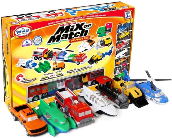Popular Playthings Magnetic Mix or Match, Voertuigenset, 3 jaar, Meerkleurig