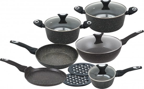 Klausberg 7201- pannenset - 12 delig - keramisch - gesmeed aluminium - alle warmtebronnen - non stick - ook inductie - zwart