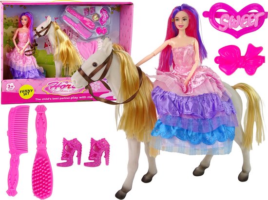 Speelgoed paard met prinsessenpop - 30x4x10cm - met accessoires