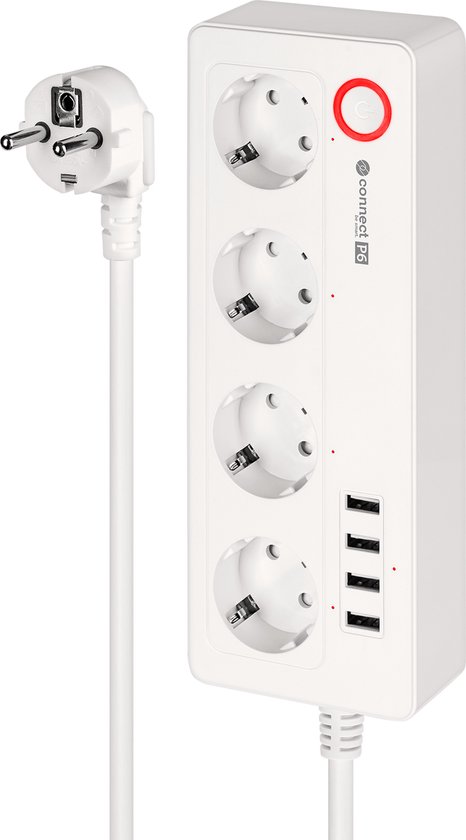 Krüger&Matz Connect P6 - Slimme WiFi Stekkerdoos - 4 Stopcontacten - 4 USB-poorten - Tuya
