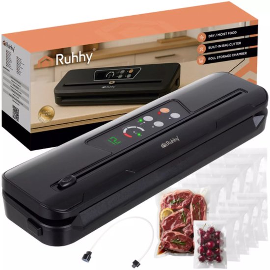 Ruhhy vacuummachine – 80 kPa sealer met snijder, 10 zakken en dry/wet-functie
