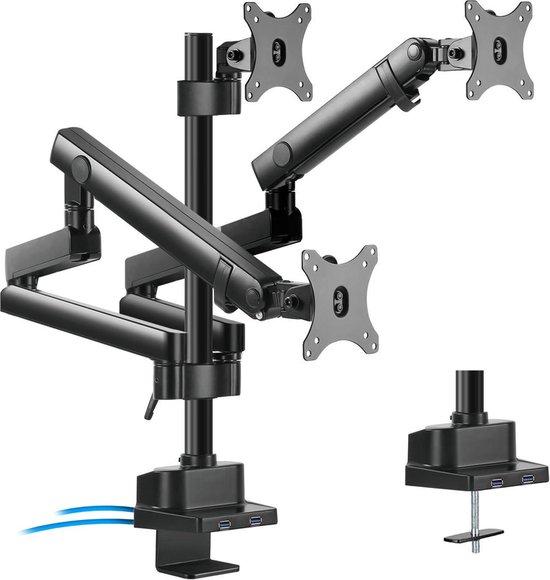 Maclean MC-811 - Monitorbeugel voor 3 LCD LED-monitoren met 2x USB 3.0 - 17-27 "3x7kg vesa 75x75 en 100x100