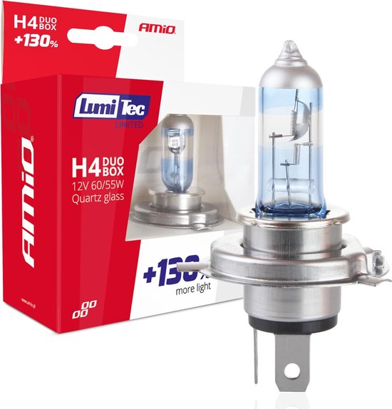 AMiO LumiTec Silver Halogeen Dimlicht +130% H4 12V 60/55W (set)