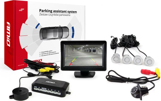 AMiO Parkeerhulpsysteem TFT01 43 met HD-305 LED 4 sensoren zilver