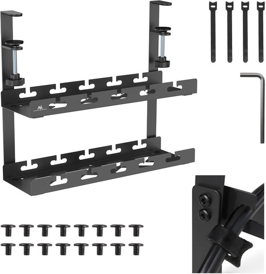 Maclean - Kabelopbergsysteem - Kabelgoot voor onder het bureau, max. belasting 5kg, 2 niveaus, zwart, MC-104 B