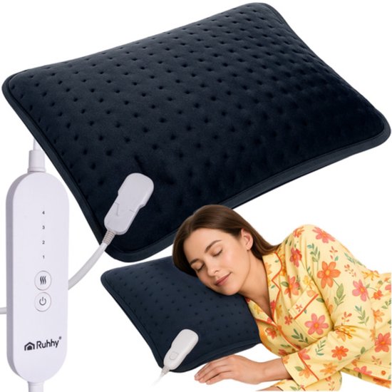 Ruhhy Groot verwarmd kussen 60x38 cm met instelbare warmtestanden en wasbare hoes veilig en comfortabel