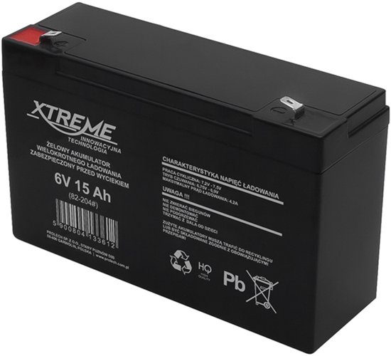 Xtreme gelbatterij - Gelaccu - 6V 15Ah, onderhoudsvrij, 82-204