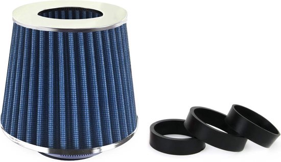 AMiO Open Luchtfilter Sport Filter met Cold Air Intake Blauw - Chrome [Sportfilter Powerfilter Universeel]