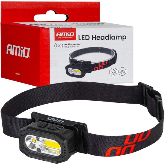 AMiO LED Hoofdlamp XPG+COB 1000mAh met Bewegingssensor - USB Oplaadbaar en Verstelbare Hoofdband - voor Outdoor Workshop en Noodsituaties