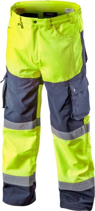Neo Tools Hi-Vision Softshell Broek Flu Geel XXL/56 Elastisch Warm Waterproof 8000mm Windproof ISO 20471:2013 ISO 13688:2013