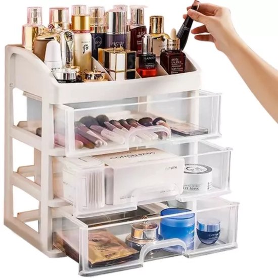 Soulima Make-up organizer - kunststof - transparant - 27 x 23 x 17 cm - incl 3 lades